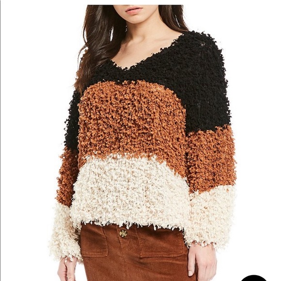 Blu Pepper Sweaters Striped Fuzzy V Neck Sweater Poshmark